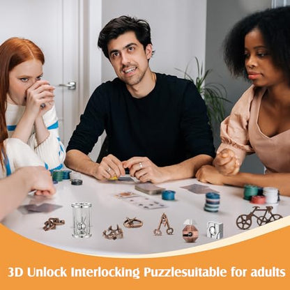 Syhood 10 Pieces Metal Brain Teaser Puzzles for Adults 3D Steel Puzzle Difficult Magic Mind Challenge Unlock Interlocking Games Iq Smart Logic Test Toys Basket Filler Stuffers(Classic)