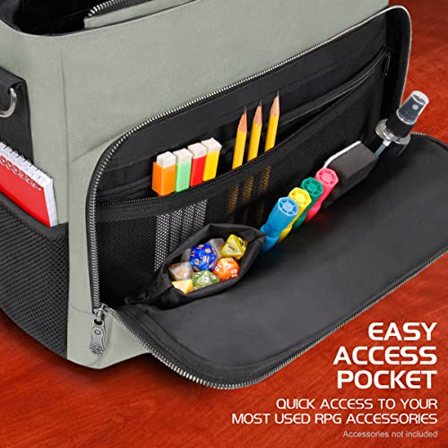 ENHANCE Collector's Edition RPG Player's Essentials DnD Bag - Dragon Hide Exterior Messenger Bag Fits 2-4 Books, Binders, Dice & Accessories, with 17 inch Laptop Slot, Battlemap Straps (Dragon Silver) - color: Dragon Silver