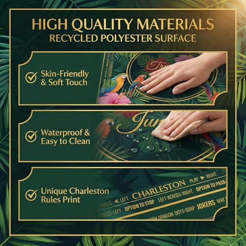 Mahjong Mat for Table - 32.3 Inch Waterproof & Non-Slip PU Velvet Surface, Lightweight No Crease No Odor Design for Noise Reduction,Includes Printed Rules (Jungle) - color: Jupical
