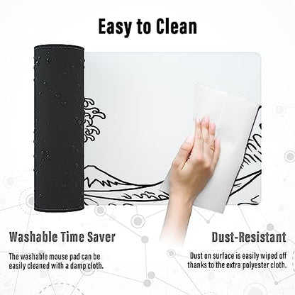 Ovenbird Gaming Mouse Pad with Stitched Edges, Japanese Wave White Extended XL Mousepad with Anti-Slip Base, Cool Large Mouse Pad for Desk, 31.5 x 11.8 in, White - color: Minimal Wave, size: Extended