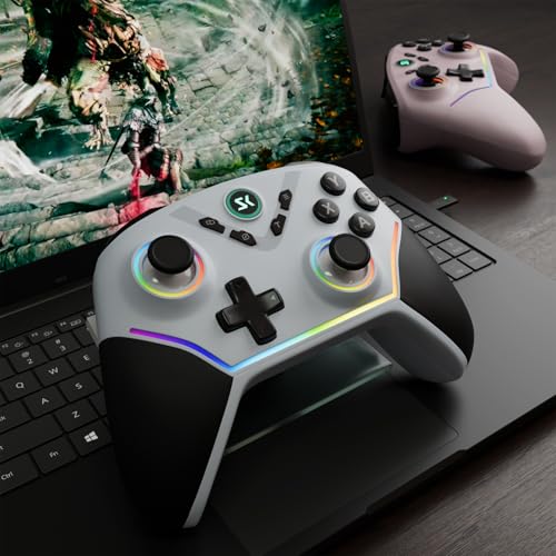 Wireless PC Controller with Hall Effect Joysticks & Triggers, 1000Hz Polling Rate, Trigger Locks, Bluetooth Pro Gaming Controller for PC/Steam/Luna/Tesla - 4 Macros and Turbo, Dynamic RGB, Silver - color: Silver