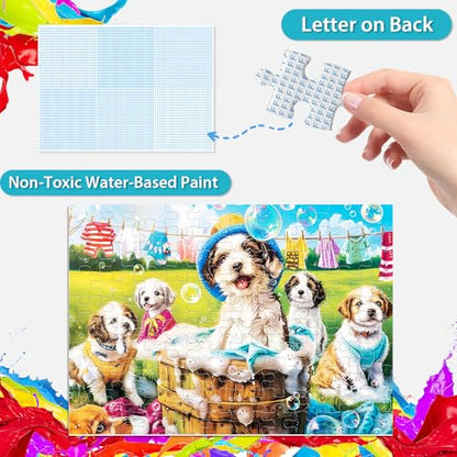 100 Piece Puzzles for Kids Ages 4-6 6-8 8-10 Year Old - Puppies and Bubbles, 100 Pieces Jigsaw Puzzles for Kids, Children Learning Educational Toys Gift for Boys and Girls - size: Dogs Puzzles