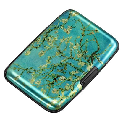 ELFISH Mini RFID Aluminum Wallet Credit Cards Holder Business Card Case Metal ID Case for Men Women（Apricot flower - color: Apricot flower