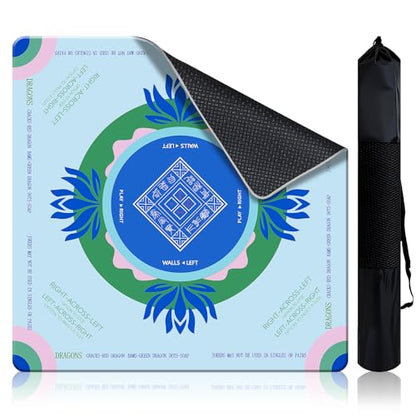 Mahjong Mat 32.3 Inch Non-Slip Waterproof Velvet Noise Reducing Table Mat | No crease, no odor; lightweight PU silicone base, printed game rules, carry bag; for tiles & cards, light blue - color: Light-blue
