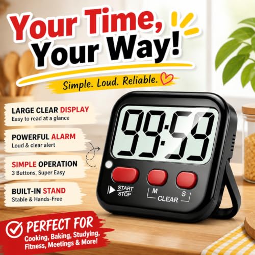 2 Pack Digital Timer for Kids Classroom Kitchen Timers for Cooking | w/ Battery, Easy to View, Alarm, Mute Mode, Count Down/Up, Magnetic, Kickstand, Hanging, Classroom Timer for Teacher Supplies - color: New Black