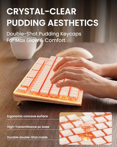 Wireless Keyboard and Mouse Combo with Warm Backlit Pudding Keycaps, Bluetooth & 2.4G, 2000mAh Rechargeable, Full Size, Metal Panel Quiet Computer Keyboard Set for Windows PC Desktop - Rose Gold - color: Rose Gold