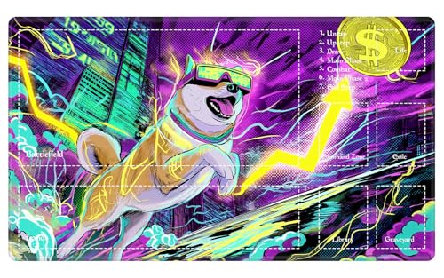 Playmat with Magic Game Zones for MTG Card Playing, Trading Card Games Mats Tabletop Commander Board Game Desk Duel Mat Gameplay Card Battles 24"x14" for Beginner, Cyberpunk Shiba Inu - color: Cyberpunk Shiba Inu, size: 24"X14" With Zones