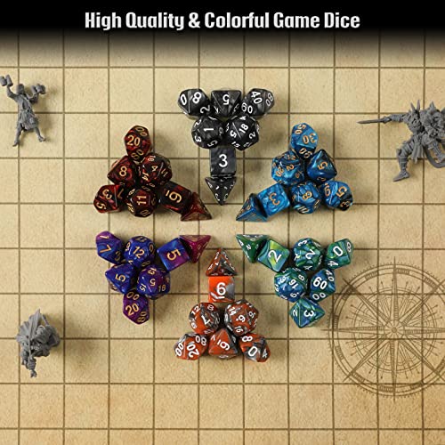 Grajar D&D Dice Set with Characters Pattern Dice Pouches, 42 Pcs polyhedral dice Set, PU Leather and Velvet dice Tray for Dungeons and Dragons D&D RPG MTG Table Games - style: Role-Bicolor
