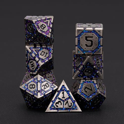 Metal D&D Dice Set, Polyhedral Metallic Dice with Cracks for Dungeons and Dragons RPG TTRPG DND 7-Die Set with Gift Case - color: Ancient Nickel Purple