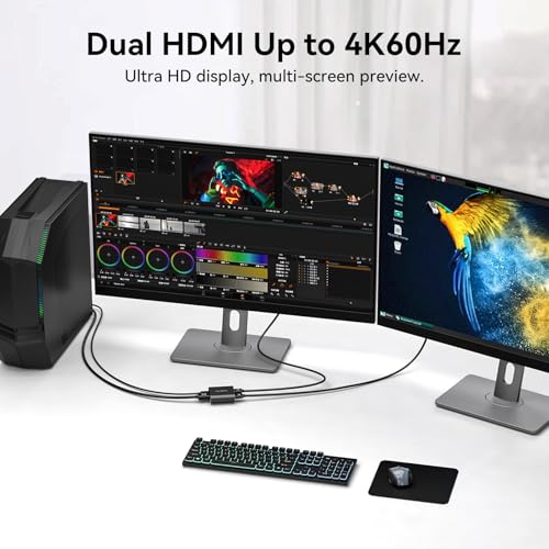 DisplayPort to Dual HDMI Adapter 1 in 2 Out, 4K60Hz Display Port DP 1.4 to 2 HDMI Splitter for PC Graphics Card Monitor Supports Windows Extended Mode, [MacOS Only Mirror Mode], No DP Cables - size: DP to Dual HDMI