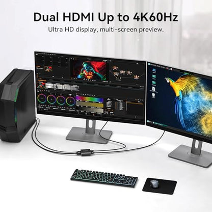 DisplayPort to Dual HDMI Adapter 1 in 2 Out, 4K60Hz Display Port DP 1.4 to 2 HDMI Splitter for PC Graphics Card Monitor Supports Windows Extended Mode, [MacOS Only Mirror Mode], No DP Cables - size: DP to Dual HDMI