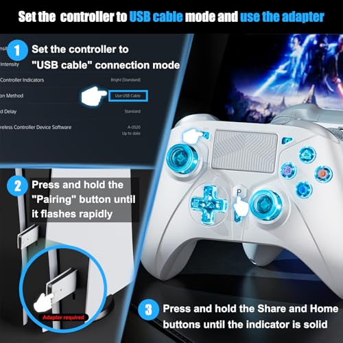 Wireless for PS5 Controller, Compatible with PS5/PS4/PC/iOS/Switch, 1000mAh Battery, Adjustable Turbo, Dual Shock Vibration, 6-Axis Motion Sensor, 3.5mm Headphone Jack for PlayStation 5 Controller