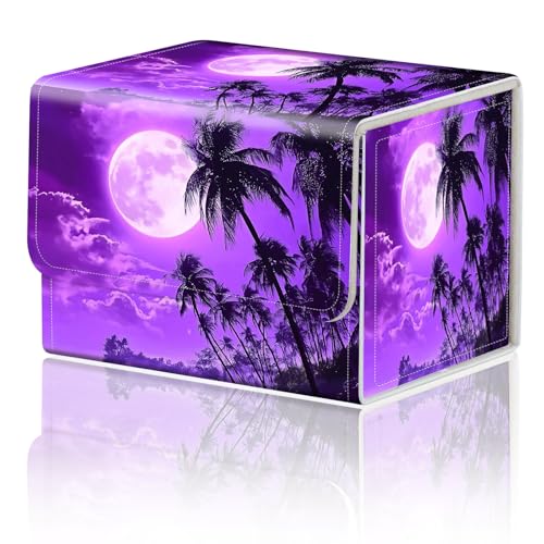 Magnetic Closure TCG Deck Box Portable Card Holder Trading Card Deck Box | PU Leather Collectible Card Case Game Trading Card Deck Box Storage Scratch Resistant Lining, A Purple Moon Sky - color: A Purple Moon Sky