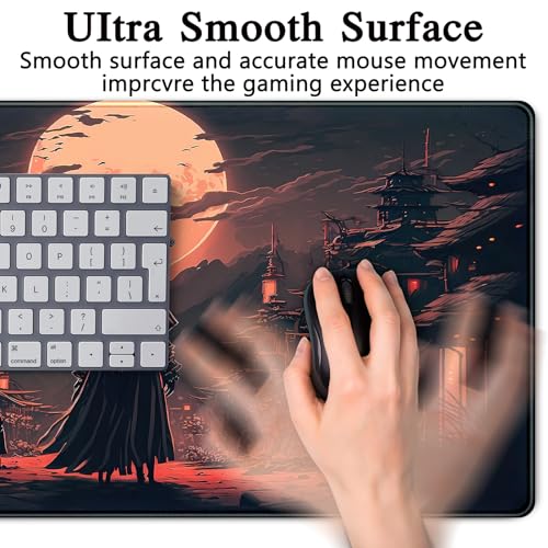 Japanese Landscape Desk Mat Post Moonlight Samurai Mouse Pad Large Dark Aesthetic Desk Pad Gaming Mousepad Extended XXL 31.5 x 15.7 in Laptop Computer Mouse Keyboard Mat - color: A Japan Samurai