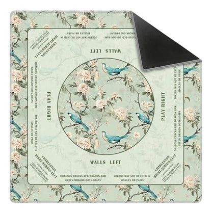 Green Floral Bird Chinoiserie Mahjong Mat 31.5 x 31.5 in,Traditional Chinese Flower Non-Slip Noise Reduction Gaming Mat for Table American Mahjong Poker Board Games Card Games Dominoes - color: Green Chinese Style Flower & Bird Mahjong Mat