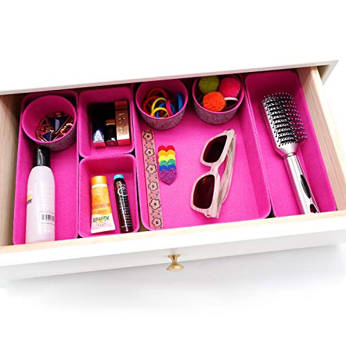 Welaxy Felt Desk Drawer Organizer Trays, 8-Piece Storage Bins for Jewelry, Office Supplies & Entryway Catchall (Hot pink) - color: Hot pink