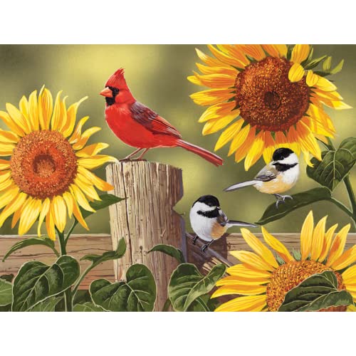 Bits and Pieces – 200 Piece Jigsaw Puzzle for Adults – Sunflower & Songbirds - Cardinals Jigsaw Puzzle by William Vanderdasson, Completed Puzzle Size: 15" x 19" - size: 200 Piece Puzzle
