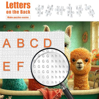 Llama Puzzles for Adults 500 Pieces, 15"x20" | Animal in Bathtub Jigsaw Puzzle, Letters on Back, Reference Poster Included, Family Challenging Funny Perfect for Game Nights - color: Alpaca
