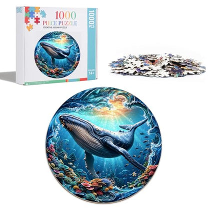 Puzzles for Adults 1000 Pieces, Ocean Blue Whale Jigsaw Puzzles 1000 Pieces for Adults, Circle Puzzles with Letters On Back, Challenging Family Game, 26.5 x 26.5in - color: Ocean Blue Whale