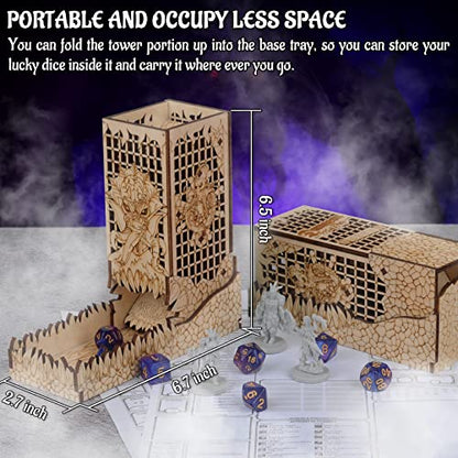 CZYY Cthulhu Dice Tower, Foldable Wooden Dice Roller with Tray | Laser-Cut Birch Plywood, Folding Design, Sea Monster Artwork, For Board Games & RPG Nights