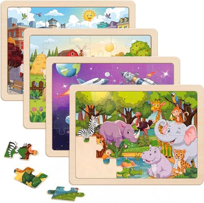 Puzzles for Kids Ages 4-6, 24 Pcs Wooden Farm, Animals, Space, and Emergency Vehicle Jigsaw Puzzles for Kids Ages 3-5, Preschool Educational Puzzles Boards Toys Gifts for 3 4 5 6 Boys Girls - color: Farm, Animals, Space, Emergency Vehicle