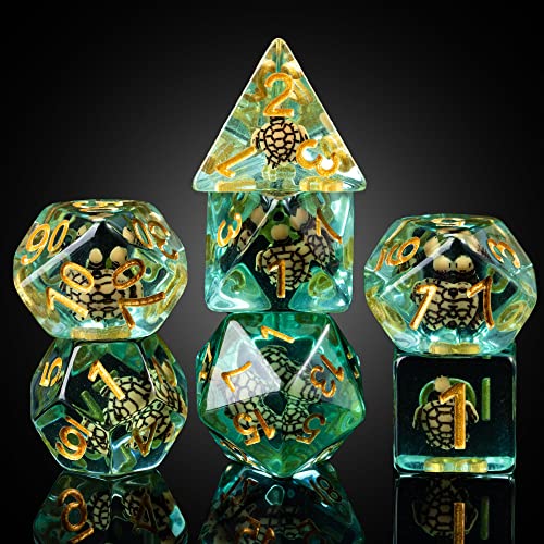 Cusdie 7-Die DND Dice, Polyhedral Dice Set Filled with Animal, for Role Playing Game D&D Dice (Brown Turtle) - color: Brown Turtle