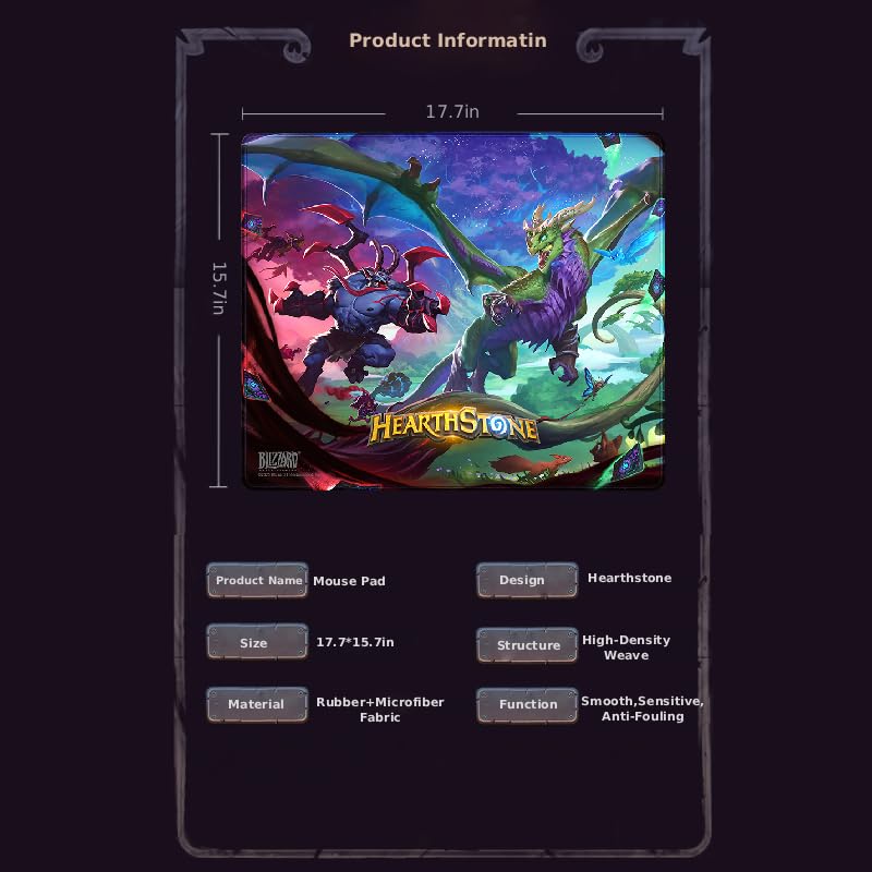 Blizzard Hearthstone Game Mouse Pad, XL Size Apply to Gamer Office & Home, Non-slip rubber base, Extended Desk Mat with Stitched Edge, Smooth Stable & Durable, 17.7*15.7Inch (Into the Emerald Dream) | Gaming Mouse Pad w/ Non-Slip Rubber Base & Stitched Ed