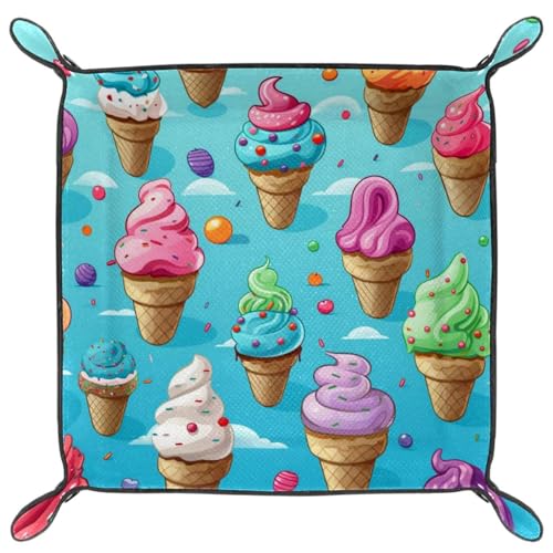 Ice Cream Dice Tray PU Leather Dice Rolling Tray Folding Dice Holder for Dice Games, Like RPG, DND and Other Table Games - color: Multi 7