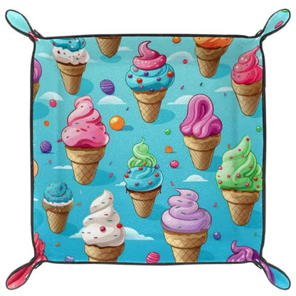 Ice Cream Dice Tray PU Leather Dice Rolling Tray Folding Dice Holder for Dice Games, Like RPG, DND and Other Table Games - color: Multi 7
