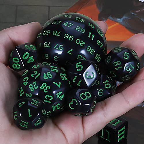CiaraQ DND Polyhedral Dice Set (15pcs) D4-D100 Game Dice with Dice Bag | Acrylic Role Playing Dice for Dungeons and Dragons MTG Table Games (Black & Green) - color: Black & Green