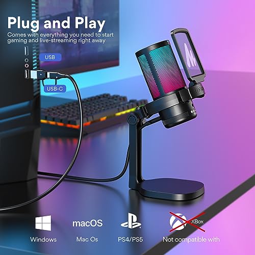 MAONO USB Gaming Microphone with Boom Arm Microphone Stand: Noise Cancellation Condenser Mic Kit with RGB Lights,for Streaming Recording Podcast Chat Twitch YouTube Discord DGM20+BA20 Black