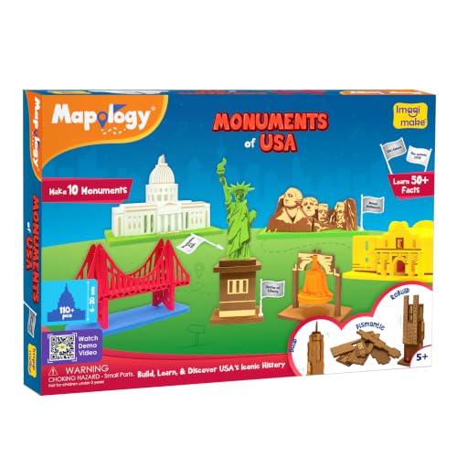 Imagimake Mapology - Monuments of USA, Build 10 3D Famous Landmarks | Educational 3D Puzzle for Kids, Learn Geography & 50+ Facts, Birthday Gift for Boys &Girls Ages 5,6,7,8,9,10,11,12 Years Old - style: Monuments of USA