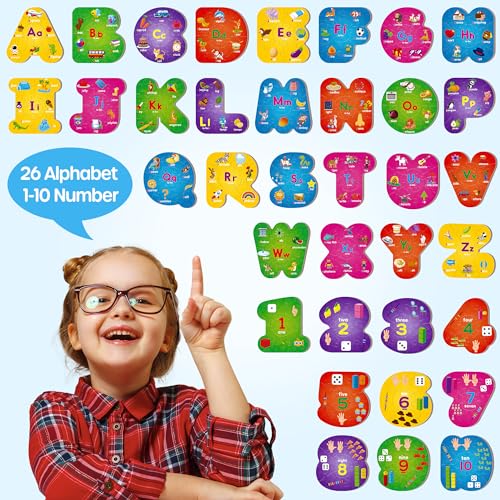 SYNARRY Number and Alphabet Puzzles for Kids Ages 3-5, ABC Learning for Toddlers Ages 3+, Preschool Activities Letter Puzzles Montessori Educational Toys Gifts for 4 5 6 7 8 Year Old Boys Girls - style: ABC+numbers(special-shaped)