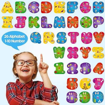 SYNARRY Number and Alphabet Puzzles for Kids Ages 3-5, ABC Learning for Toddlers Ages 3+, Preschool Activities Letter Puzzles Montessori Educational Toys Gifts for 4 5 6 7 8 Year Old Boys Girls - style: ABC+numbers(special-shaped)