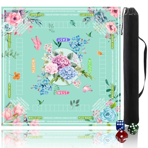 mahjong mat for table with Drawstring Bag/31.5Inch/american mahjong table cloth with rules mats,Noise Reduction Anti-Slip game mat for table,for Mahjong/Poker/Board Games/Card Games/Dominoes (blue) - color: Light Green