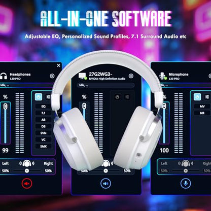 ATTACK SHARK L30Pro Wireless Gaming Headset with 2.4Ghz/BT/Wired, Long Battery Life with Detachable Microphone 7.1 Surround Sound Ultra-Low Latency for PC/PS5/Xbox/Switch/Mobile Silver - color: Sliver
