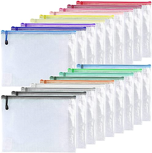 Oaimyy-18 Pcs-3"x 5"-Plastic Mesh Zipper Pouch Document Folders Bag Zipper Zip File Folders Puzzle Storage Bags for Office Supplies, Travel,Organizing Storage-Multicolor - color: Multicolor, size: 3"x 5"