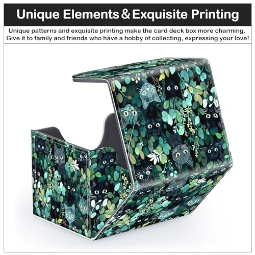 Card Deck Box for MTG Trading Cards with Magnetic Closure,Premium Card Storage Box Case Cover for TCG CCG Magic Cards,Cat Green Leaves - color: Cat Green Leaves