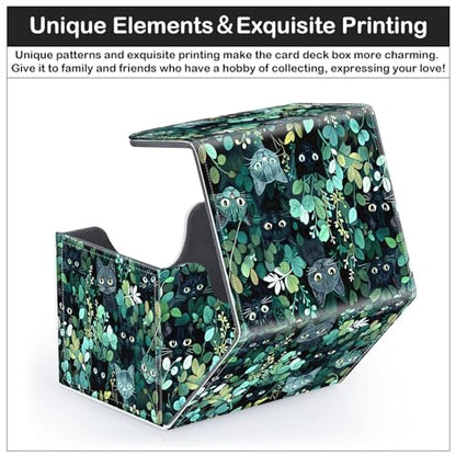 Card Deck Box for MTG Trading Cards with Magnetic Closure,Premium Card Storage Box Case Cover for TCG CCG Magic Cards,Cat Green Leaves - color: Cat Green Leaves