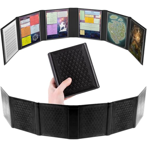 CASEMATIX Miniature DM Screen - 6-Panel Faux Leather Mini Game Master Screen for TTRPGs, Compact DND DM Screen for Better Player Connection & Immersive Tabletop RPG Sessions, Inserts Not Included - color: Black