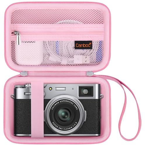 Canboc Carrying Case for Fujifilm X100VI/ X100V/ X100F/ X100S/ X-E5 Digital Camera, Zipper Mesh Pocket fit USB Cable, Pink (Case Only) - color: Pink