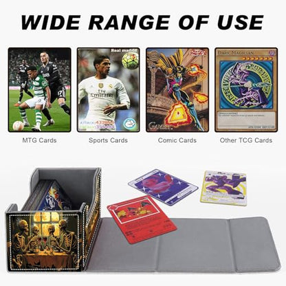 Magnetic Closure TCG Deck Box Portable Card Holder Trading Card Deck Box | PU Leather Collectible Card Case Game Trading Card Deck Box Storage Scratch Resistant Lining, Skeleton People Party - color: Skeleton People Party