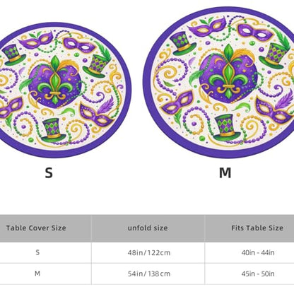 Famame Mardi Gras Carnival Hats Round Fitted Tablecloth with Elastic Protector Table Kitchen Dinner Waterproof Oil-Proof Table Covers Fits 40"-44", Small - color: Mardi Gras Carnival Hats, size: Small (40"-44")