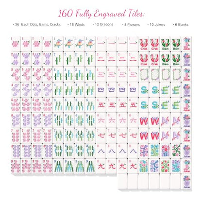 American Mahjong Tiles, Mahjong Travel Set, 160 Pink 4 Layer Mah Jong Game Tiles with Tile Bag, Gift-Ready Storage Box, 4 Dice with Pouch, Western Mah Jongg, Majong - color: Pink