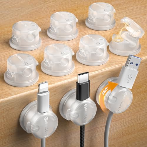 NEWDERY Magnetic Cord Organizer | 10 Pack Cable Clips with 360° Swivel & 1s Lock | Charging Cord Holder for Desk, Nightstand | Perfect Cable Management for Home Office & Gaming Setup- Clear - color: Clear, size: 10 Pack
