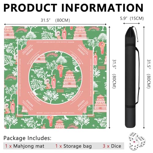 Mahjong Mat with Carrying Bag and 3 Dice, 31.5" X 31.5" Noise Reduction Mahjong Table Cover, Non Slip Gaming Mat for Board Tile Games Poker Card Dominoes, Mahjong Gifts for Women Mahjong Accessories - color: A01