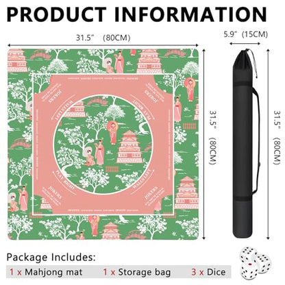 Mahjong Mat with Carrying Bag and 3 Dice, 31.5" X 31.5" Noise Reduction Mahjong Table Cover, Non Slip Gaming Mat for Board Tile Games Poker Card Dominoes, Mahjong Gifts for Women Mahjong Accessories - color: A01