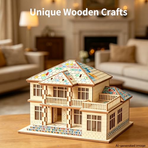 3D Wooden Puzzle for Adults, Villa Model Kit, DIY Building Puzzle | Miniature building kit, home office decor, stress relief craft, screen-free hobby, gift for friends/teens/DIY lovers - style: Two Layers