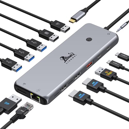 13-in-1 Laptop Docking Station Dual Monitor 4K, 2 HDMI USB C Hub LIONWEI | Triple 4K, Dual HDMI+DP, 10Gbps, 100W PD, Ethernet, 8 USB C/A Ports, with Switching Mode Botton, Audio, for Dell,HP,Lenovo - color: 13-in-1[2 HDMI+DisplayPort]