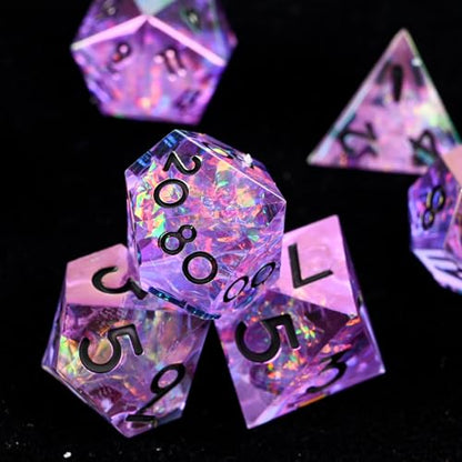 Electroplated Resin Dice Set, Resin Edge Sharp for Dungeons & Dragons RPG, MTG Board Games with Gift Box (Electroplating Purple Color) - color: Electroplating Purple Color